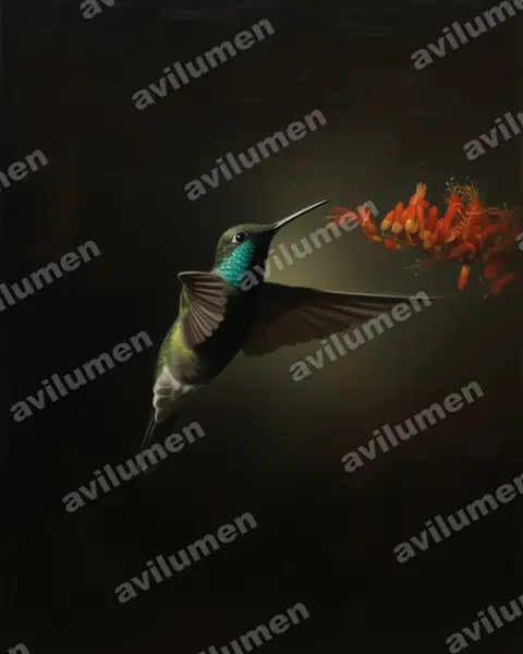 Illustration im Stil Öl: Violettkron-Brillantkolibri (Eugenes fulgens)