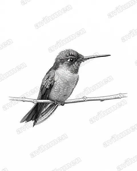 高地大蜂鸟（Eugenes spectabilis）的钢笔墨线插画