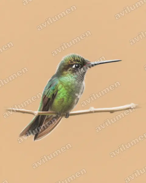 高地大蜂鸟（Eugenes spectabilis）的彩色铅笔插画
