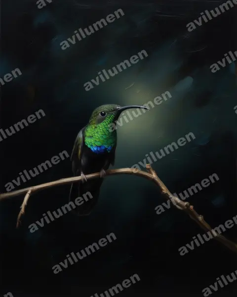 Illustration Huile : Eulampis holosericeus (Colibri falle-vert)