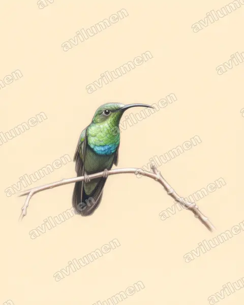 Illustration Crayon de couleur : Eulampis holosericeus (Colibri falle-vert)