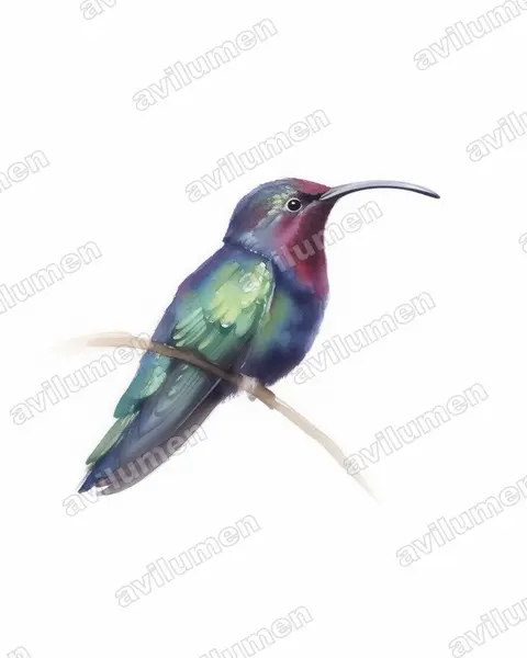 Watercolor illustration: Eulampis jugularis (Purple-throated carib)