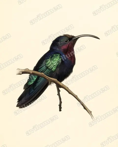 Vintage plate illustration: Eulampis jugularis (Purple-throated carib)