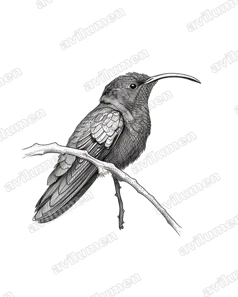 Ink illustration: Eulampis jugularis (Purple-throated carib)