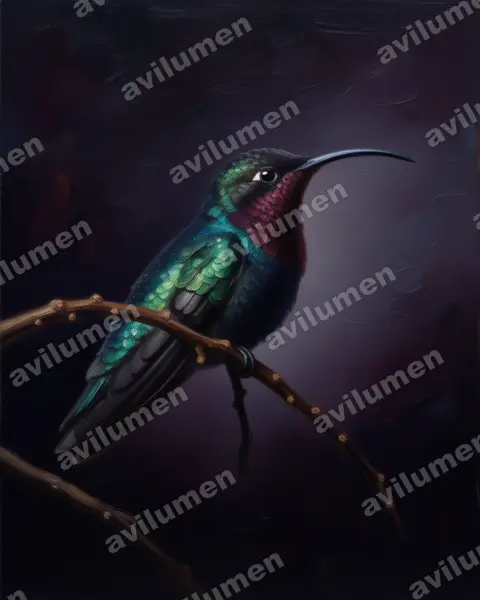 Oil illustration: Eulampis jugularis (Purple-throated carib)