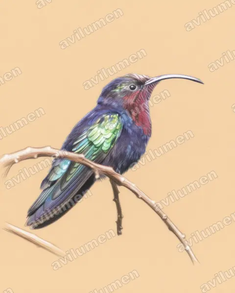 Colored pencil illustration: Eulampis jugularis (Purple-throated carib)