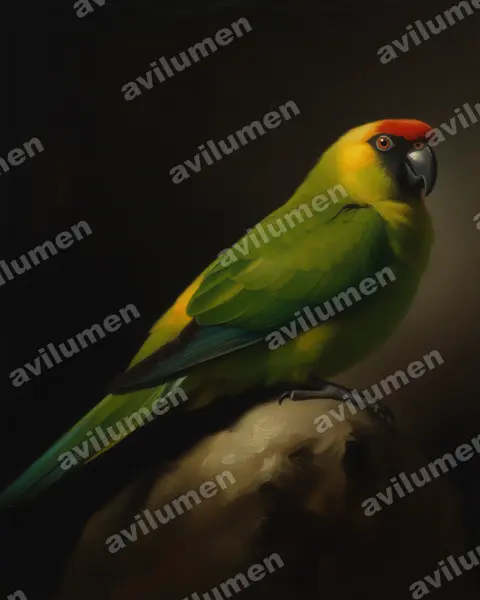 Ilustración en Óleo: Eunymphicus cornutus (Perico cornudo)