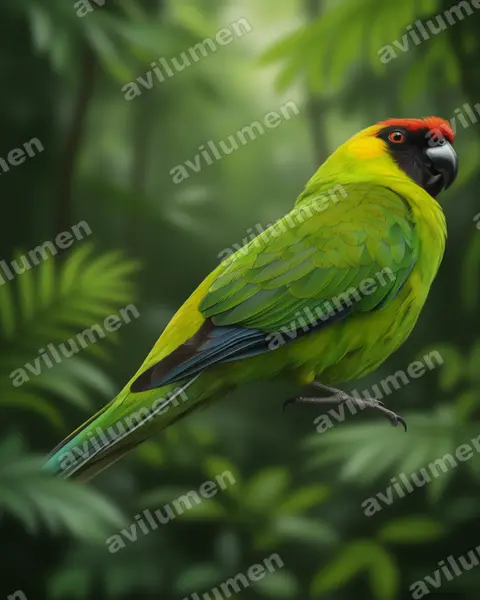 Ilustración en Realista: Eunymphicus cornutus (Perico cornudo)