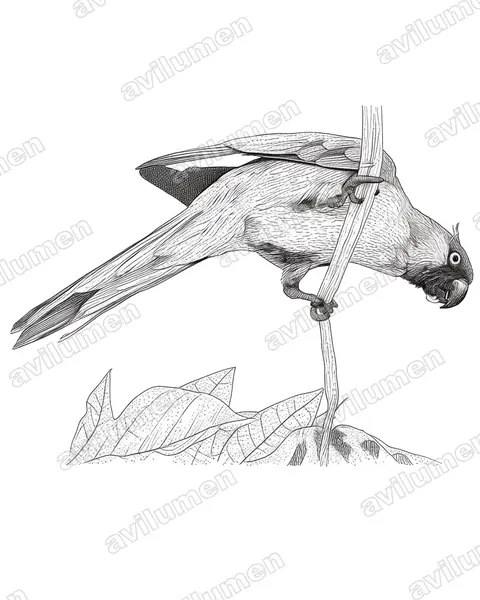 乌韦阿鹦鹉（Eunymphicus uvaeensis）的钢笔墨线插画