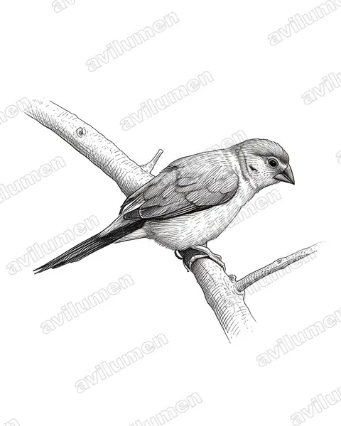 Illustration im Stil Tusche: Indischer Silberschnabel (Euodice malabarica)