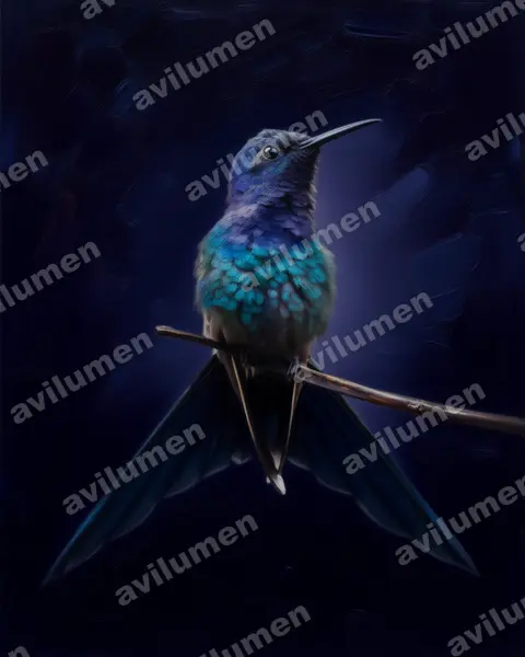 燕尾刀翅蜂鸟（Eupetomena macroura）的油画插画
