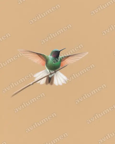 Illustration Crayon de couleur : Eupherusa cyanophrys (Colibri d'Oaxaca)