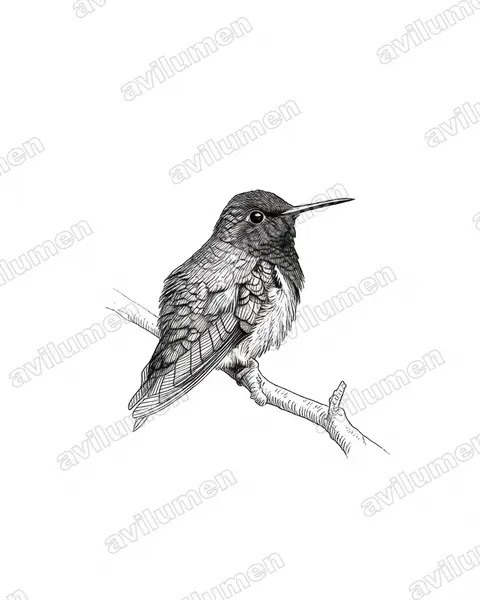 Ilustración en Tinta: Eupherusa nigriventris (Colibrí ventrinegro)