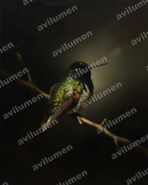 Ilustración en Óleo: Eupherusa nigriventris (Colibrí ventrinegro)