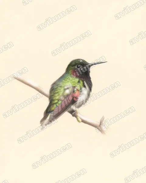 Ilustración en Lápiz de color: Eupherusa nigriventris (Colibrí ventrinegro)