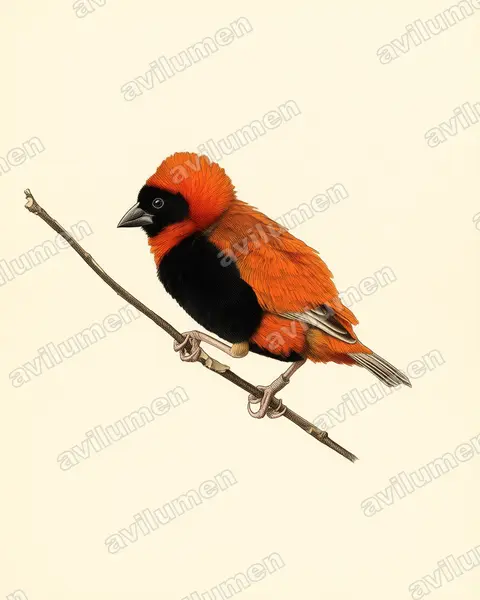 Vintage plate illustration: Euplectes orix (Southern Red Bishop)