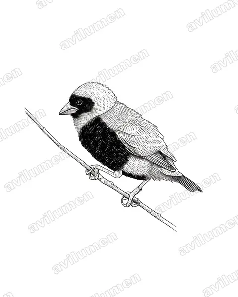 Ink illustration: Euplectes orix (Southern Red Bishop)