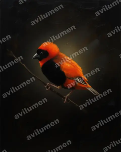 Oil illustration: Euplectes orix (Southern Red Bishop)