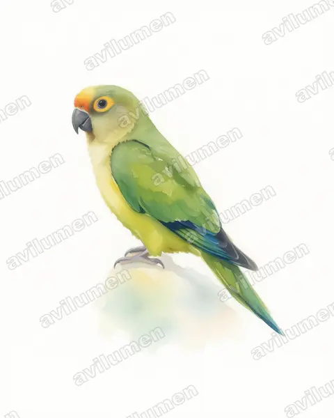 Peach-fronted Parakeet（Eupsittula aurea）的水彩插画