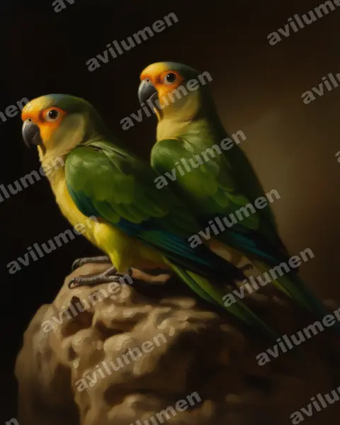 Peach-fronted Parakeet（Eupsittula aurea）的油画插画