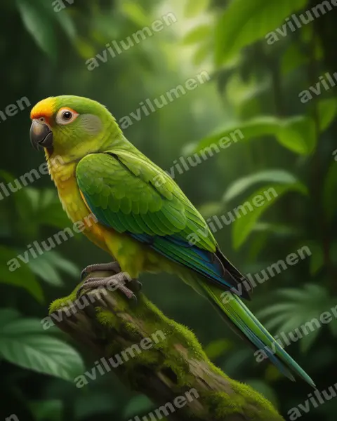 Peach-fronted Parakeet（Eupsittula aurea）的写实插画