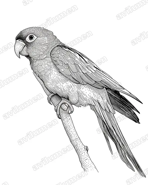 Illustration Encre : Eupsittula cactorum (Conure des cactus)