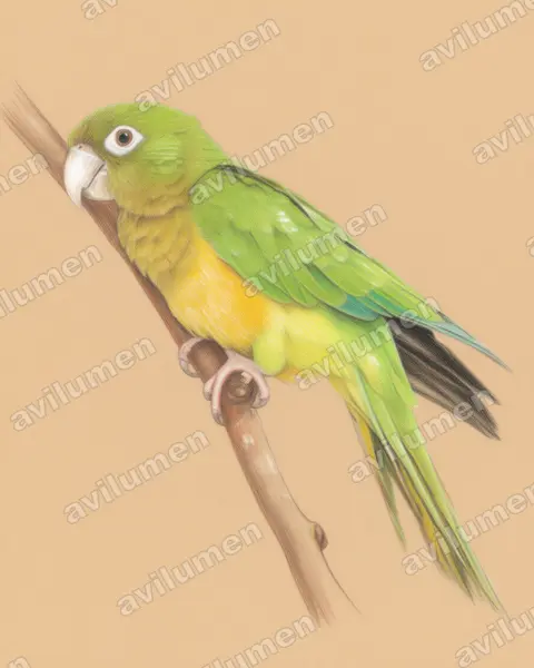 Illustration Crayon de couleur : Eupsittula cactorum (Conure des cactus)