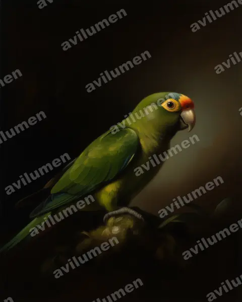 Orange-fronted Parakeet（Eupsittula canicularis）的油画插画