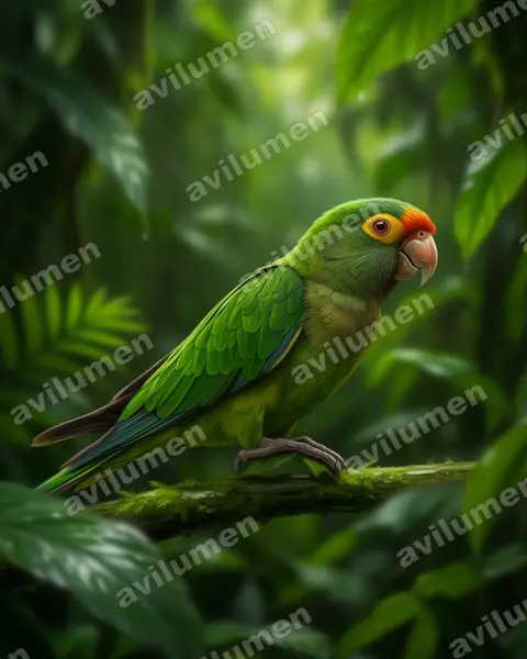 Orange-fronted Parakeet（Eupsittula canicularis）的写实插画