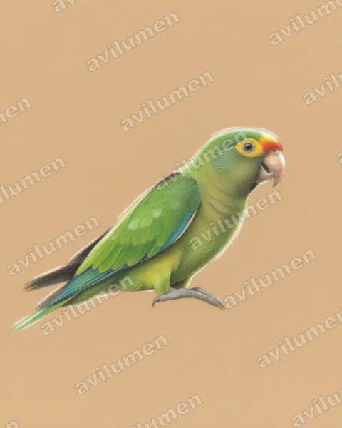Orange-fronted Parakeet（Eupsittula canicularis）的彩色铅笔插画