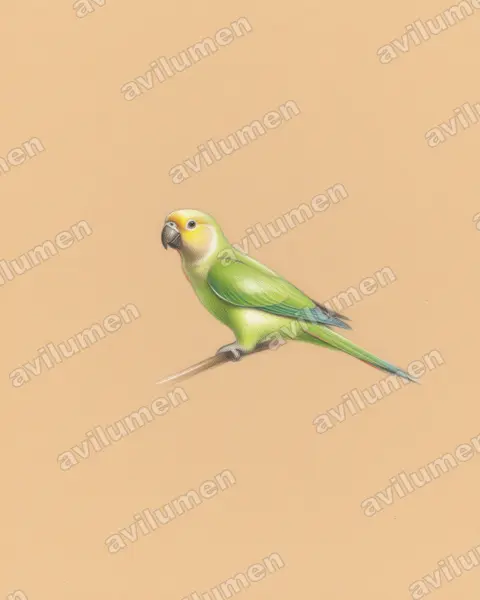 Illustration Crayon de couleur : Eupsittula pertinax (Conure cuivrée)