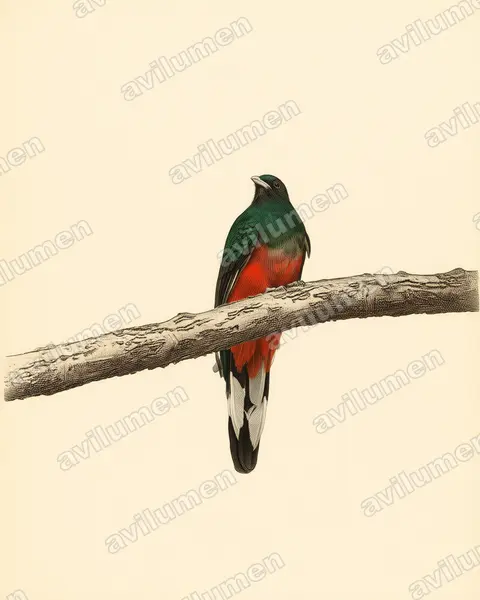 Illustration im Stil Historische Tafel: Kieferntrogon (Euptilotis neoxenus)