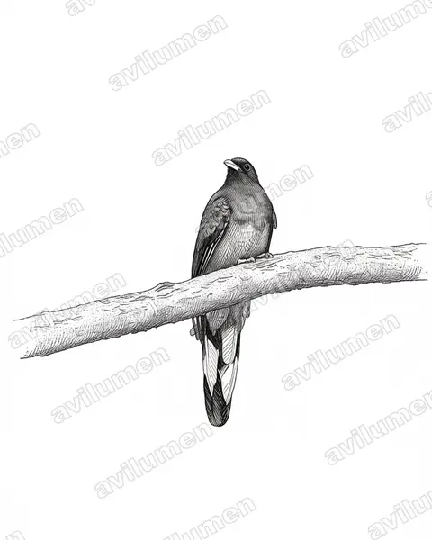 Illustration im Stil Tusche: Kieferntrogon (Euptilotis neoxenus)