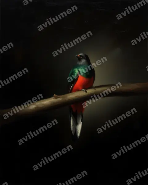 Illustration im Stil Öl: Kieferntrogon (Euptilotis neoxenus)
