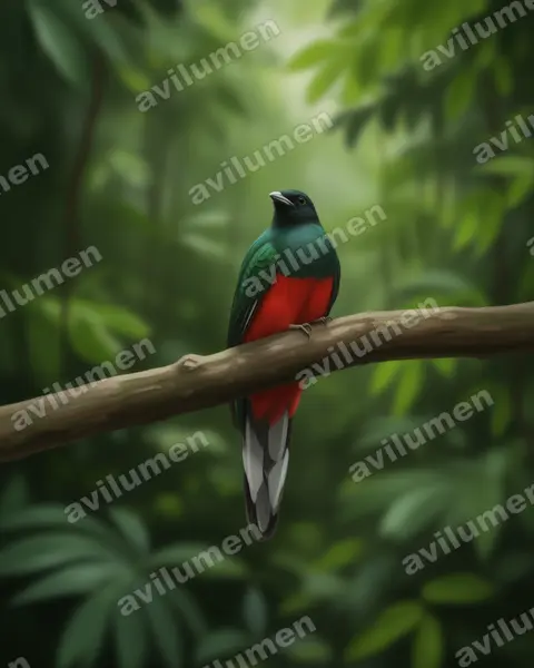 Illustration im Stil Realistisch: Kieferntrogon (Euptilotis neoxenus)