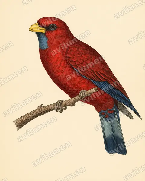 Illustration im Stil Historische Tafel: Blaukehlroller (Eurystomus gularis)