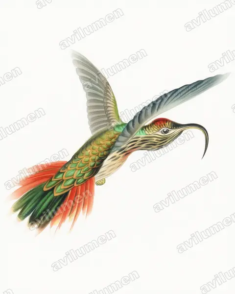 Watercolor illustration: Eutoxeres condamini (Buff-tailed Sicklebill)