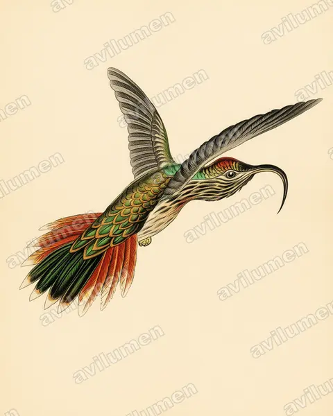Vintage plate illustration: Eutoxeres condamini (Buff-tailed Sicklebill)