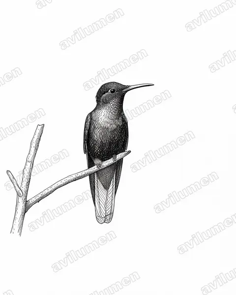 Ilustración en Tinta: Florisuga fusca (Colibrí negro)