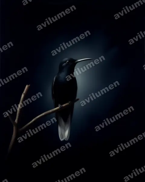 Ilustración en Óleo: Florisuga fusca (Colibrí negro)