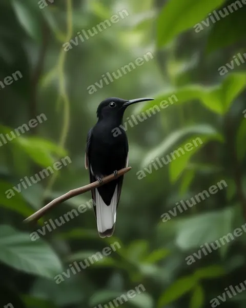 Ilustración en Realista: Florisuga fusca (Colibrí negro)