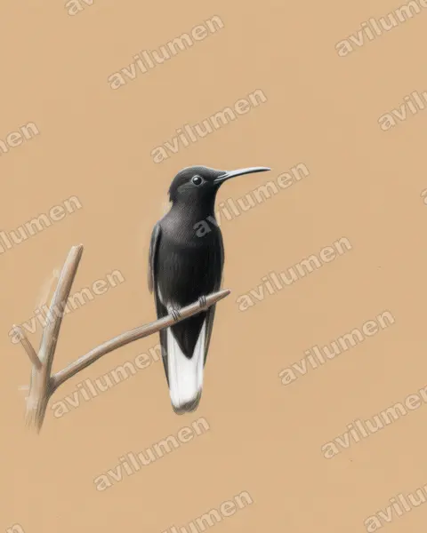 Ilustración en Lápiz de color: Florisuga fusca (Colibrí negro)