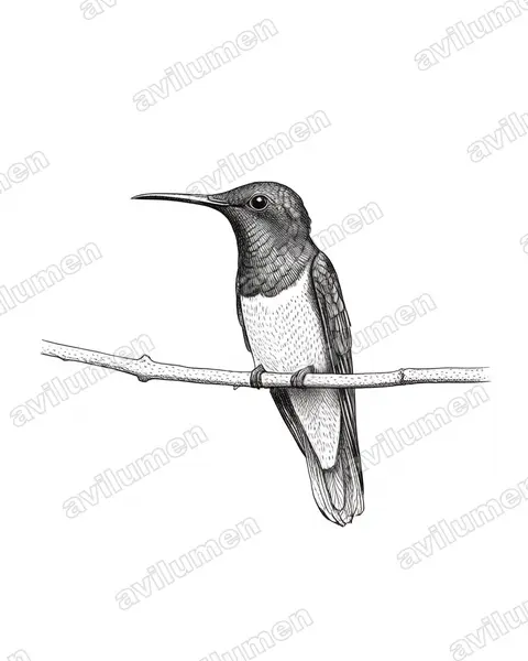 Illustration im Stil Tusche: Weißnackenkolibri (Florisuga mellivora)