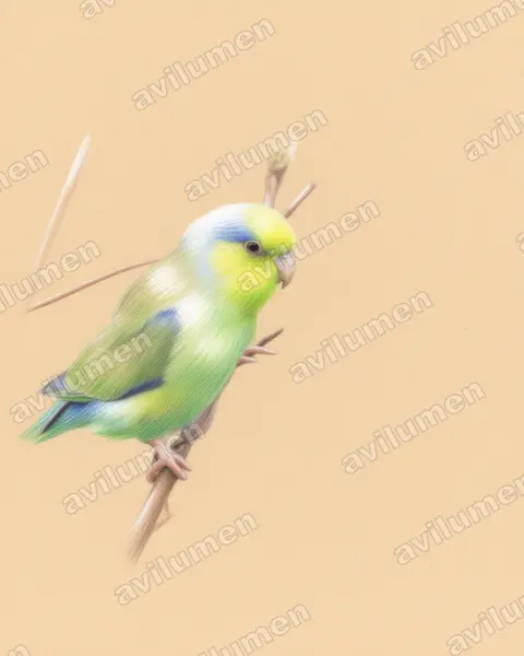 Illustration Crayon de couleur : Forpus coelestis (Toui céleste)