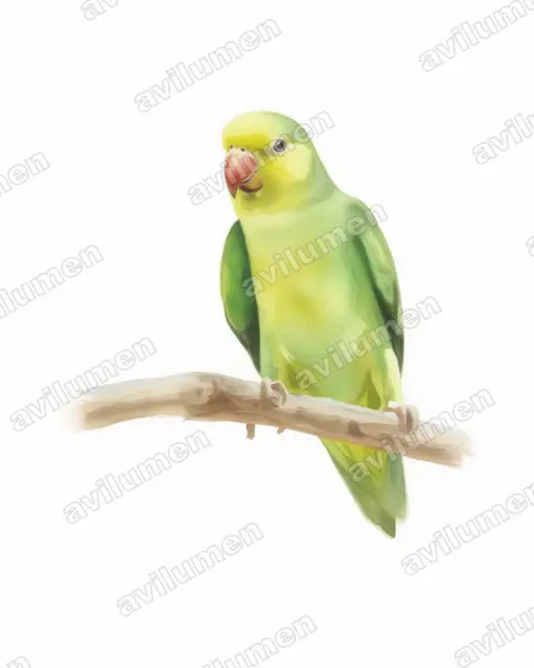 Dusky-billed Parrotlet（Forpus modestus）的水彩插画