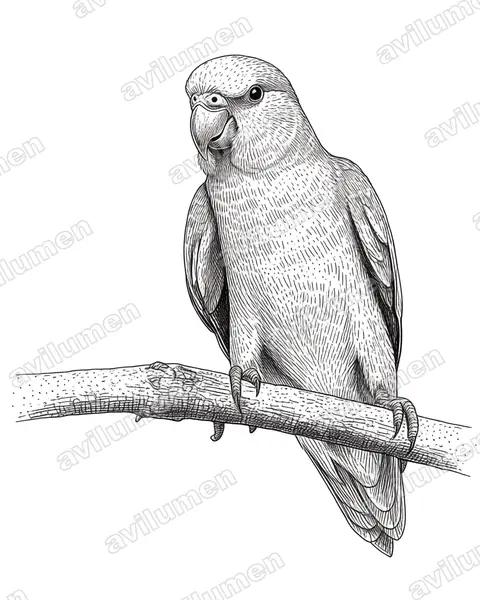 Dusky-billed Parrotlet（Forpus modestus）的钢笔墨线插画