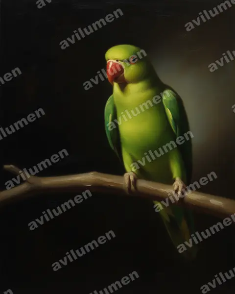Dusky-billed Parrotlet（Forpus modestus）的油画插画