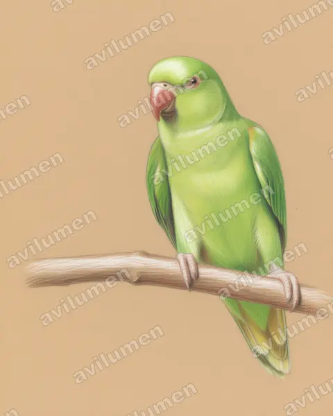 Dusky-billed Parrotlet（Forpus modestus）的彩色铅笔插画