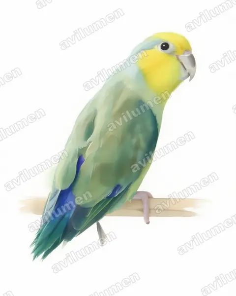 Illustration Aquarelle : Forpus xanthops (Toui à tête jaune)