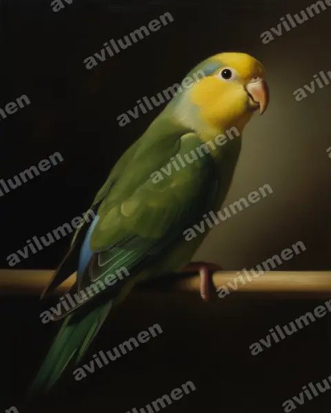 Illustration Huile : Forpus xanthops (Toui à tête jaune)